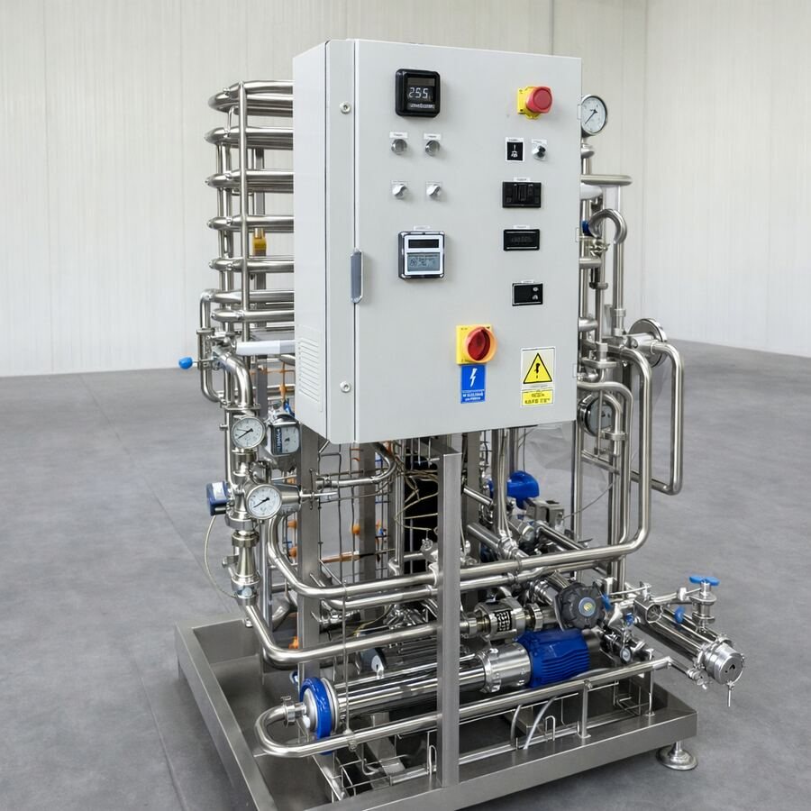 Pasteryzator przepływowy — szafa sterownicza z osprzętem pomiarowym